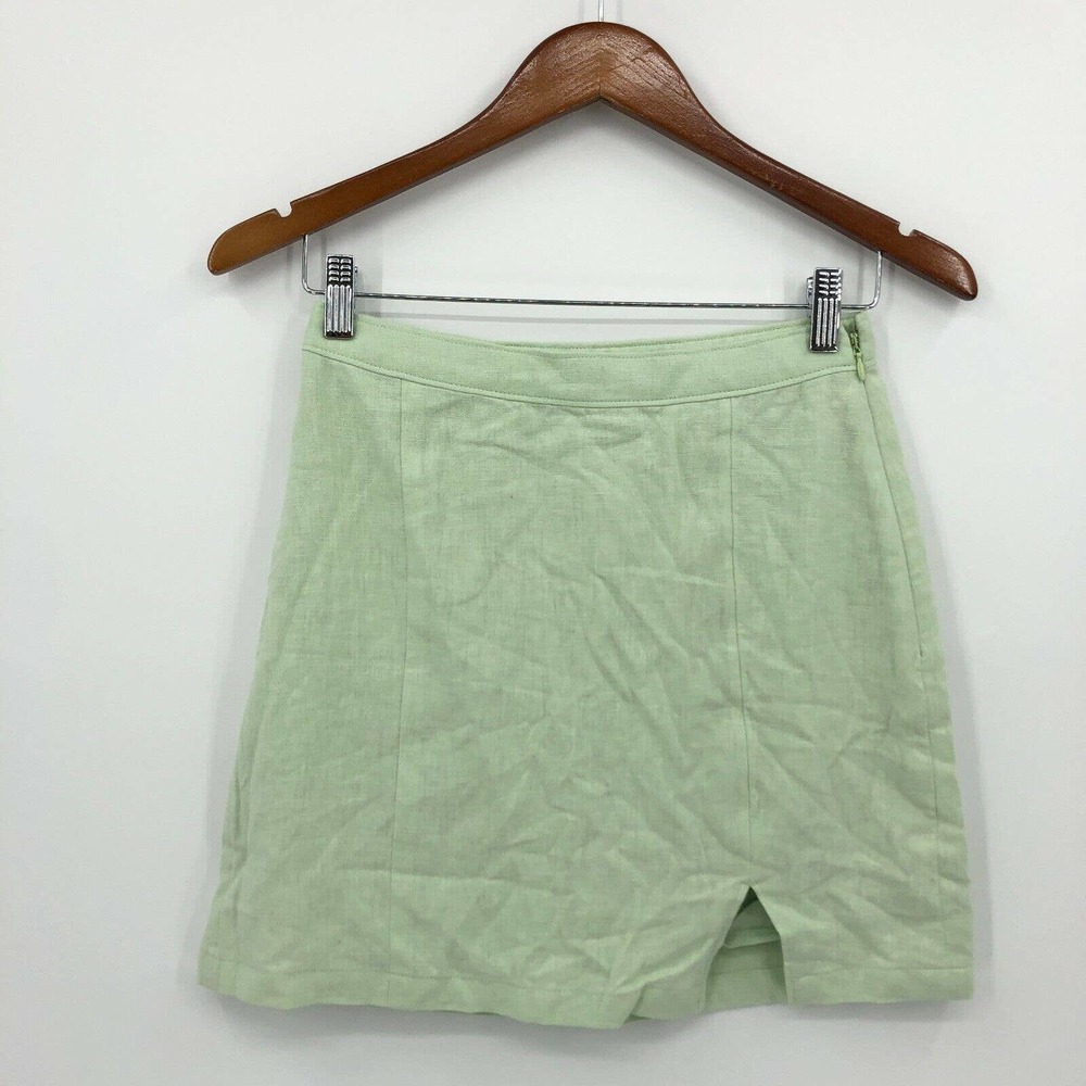 Abercrombie & Fitch Skirt Women's XSmall Mint Green Mini Linen Slit Lined Retro